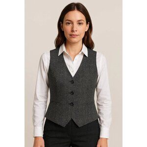 Lindor Womens Sz 10 Tailored Suit Vest Waistcoat Grey Plaid Checker Lined